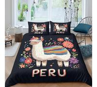 3D Soft Microfibre Peruvian llama Duvet Cover Set Easy Care Bedding Set with Pillow Cases colorful floral design Bedding Quilt Cover All Season Washable for Men Women Kids Super king（260x220cm）