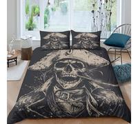 3D Soft Microfibre Pirate skull Comforter Cover All Season Bedding Set with Pillow Cases Vintage tattoo style Quilt Cover Set Easy Care Skin-Friendly Washable for Bedroom Decor Double（200x200cm）