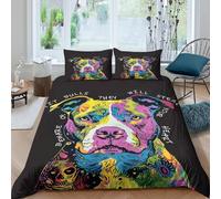 3D Soft Microfibre Pit Bull Art Quilt Cover Set All Season Bedding Set with Pillow Cases Vibrant Pop Art Style Comforter Cover All Season Easy Care for Bedroom Decor Single（135x200cm）