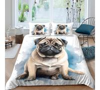 3D Soft Microfibre Pug dog portrait Bedding Quilt Cover All Season Bedding Set with Pillow Cases Watercolor Style Duvet Cover Set All Season Easy Care Machine Washable for Couples Double（200x200cm）