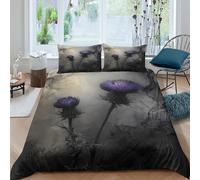 3D Soft Microfibre Purple thistle Bedding Quilt Cover All Season Bedding Set with Pillow Cases Dark moody art style Duvet Cover Sets All Season Easy Care for Couples Single（140x200cm）