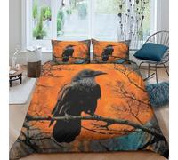 3D Soft Microfibre Raven perched Duvet Cover Set All Season Bedding Set w/ Pillowcases Halloween night scene Bedding Quilt Cover Easy Care Soft Washable for Boys Girls Kids Super king（260x220cm）