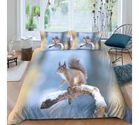 3D Soft Microfibre Red Squirrel Comforter Cover All Season Bedding Set with Pillow Cases Nature Wildlife Quilt Cover Sets Easy Care Skin Friendly Machine Washable for Bedroom Decor Double（200x200cm）
