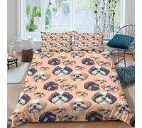 3D Soft Microfibre ShihTzuFaces Bedding Quilt Cover All Season Bedding Set with Pillow Cases CuteDogIllustrationStyle Duvet Cover Set All Season Easy Care, Washable for Couples Super king（260x220cm）