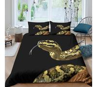 3D Soft Microfibre Snake With Comforter Cover Skin-Friendly Bedding Set w/ Pillowcase Wild Reptile Photography Quilt Cover All Season Easy Care Machine Washable for Boys Girls Kids King（220x240cm）