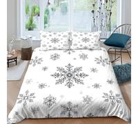 3D Soft Microfibre Snowflake pattern Comforter Cover Skin-Friendly Bedding Set w/ Pillowcase Black and white winter Quilt Cover All Season Easy Care, Washable for Boys Girls Kids Single（135x200cm）
