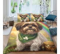 3D Soft Microfibre St. Patrick dog Bedding Quilt Cover Soft Bedding Set with Pillowcases Irish cartoon style Duvet Cover All Season Easy Care Machine Washable for Men Women Kids Single（135x200cm）