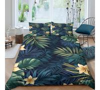 3D Soft Microfibre Tropical Leaves Bedding Quilt Cover Soft Bedding Set with Pillowcases Botanical Jungle Style Duvet Cover All Season Easy Care Machine Washable for Men Women Kids Double（200x200cm）