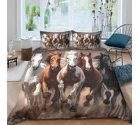 3D Soft Microfibre Wild horses galloping Bedding Quilt Cover All Season Bedding Set with Pillow Cases Dynamic equine art Duvet Cover Set All Season Easy Care, Washable for Couples Single（140x200cm）