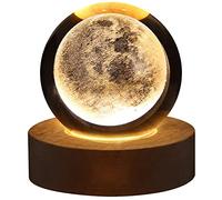 3D Solar System Crystal Ball Night Light 3D Planet Model with Wooden LED Base Engraved Universe Planet Sphere Galaxy Ball Lamp Bedside Nightlight Tabletop Decor Creative Astronomy Gifts (Moon)