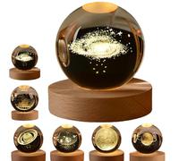 3D Solar System Crystal Ball Night Light - Calming Stellar Spheres with Galaxy, Saturn & Moon, LED Crystal Space Ball for Bedroom & Living Room Deco (Milky Way)