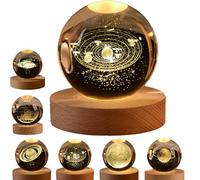3D Solar System Crystal Ball Night Light - Calming Stellar Spheres with Galaxy, Saturn & Moon, LED Crystal Space Ball for Bedroom & Living Room Deco (Solar System)