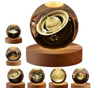 3D Solar System Crystal Ball Night Light - Calming Stellar Spheres with Galaxy, Saturn & Moon, LED Crystal Space Ball for Bedroom & Living Room Deco (Saturn)