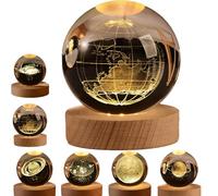 3D Solar System Crystal Ball Night Light - Calming Stellar Spheres with Galaxy, Saturn & Moon, LED Crystal Space Ball for Bedroom & Living Room Deco (Earth)