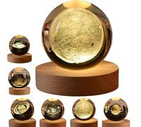3D Solar System Crystal Ball Night Light - Calming Stellar Spheres with Galaxy, Saturn & Moon, LED Crystal Space Ball for Bedroom & Living Room Deco (Moon)