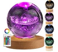 3D Solar System Crystal Ball Night Light for Kids,LED Calming Stellar Spheres Galaxy Planet,Saturn,Moon,2.35 In Fantasy Starry Sky Lamps 7 Color Changing Luminous Glass Night Lamp Ball Gift Decor