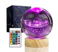 3D Solar System Crystal Ball Night Light with 16 Color LED Wooden Base, Upgraded 3.15 in Galaxy Planets Glass Ball Lamp with Remote Control Cool Astronomy Desk Decor Gifts for Kids Girls Boys Friends