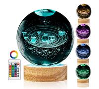 3D Solar System Crystal Ball Night Light with 16 Color Wooden LED Base Upgraded 3.15 In Galaxy Planets Ball Lamp with Remote for Birthday Christmas, Astronomy Space Gifts for Boys Girls Kids