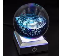 3D Solar System Crystal Ball Night Light with Free Light Up Key Chain, 8cm Colour Changing LED Galaxy Globe Nightlight with RGB Touch Control, Space Themed Bedroom Light, Unique Astronomy Gift