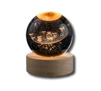 3D Solar System Crystal Ball Night Light with Wooden Base - USB Powered Warm White Glow, Decorative Space Ornament for Home, Office, Bedroom - Unique Gift for Astronomy Lovers