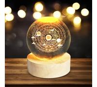 3D Solar System Crystal Ball, Viceda 60mm Glass Cosmos Paperweight with Wooden Base, Crystal Lamp, Home Decor Gifts,Desk Ornament, Astronomy Space Gifts for Men, Women, Birthday Gifts for Girls