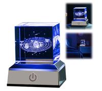 3D Solar System Crystal Cube, 5cm K9 Crystal Galaxy Cube Space Lamp with LED Colorful Light Base Solar System Star Planet Model Ornaments Night Light for Son Celestial Decor