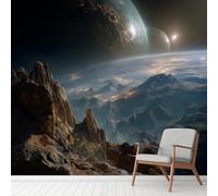 3D Solar System Planet Universe Space Wall Stickers, Cosmos Stars Galaxy Mural Self-Adhesive Wallpaper, Sky Midnight Vinyl Murals Poster for Home Office Bedroom Decoration 210x300 cm