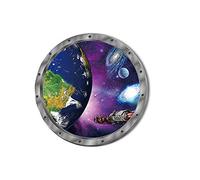 3D Space Galaxy Round Wall Sticker Decal Spaceship Porthole View Scenery - Earth