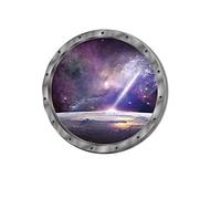3D Space Galaxy Round Wall Sticker Decal Spaceship Porthole View Scenery - Lighting on