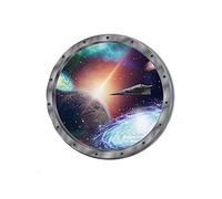3D Space Galaxy Round Wall Sticker Decal Spaceship Porthole View Scenery - Spaceship