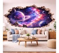 3D Space Galaxy Wall Decal | Cracked Wall Planet Nebula Sticker | Outer Space Wall Art for Bedroom | Peel and Stick Vinyl | Removable Decals | Decal Size: 55 inches (140 cm)