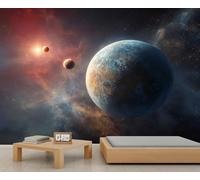 3D Space Planet Mural Wallpaper Multi-Planets Mural Solar System Murals Red Nebula Wallpaper Colorful Milky Way Starry Sky Wall Murals for Bedroom Living Room 100 x 70 cm