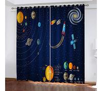 3D Space Planet Rocket Eyelet Ring Top Curtains for Living Room - Thermal Insulated Kids Blackout Curtains for Bedroom 150X160cm 2 Panels, Super Soft Microfiber Window Treatments for Nursery