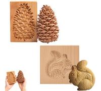 3D Squirrel Biscuit Baking Mold,Pack of 2 Wooden Cookie Mould,Wooden Cookie Cutter Embossing Molds,Biscuit Press Stamp Molds for Baking Christmas Thanksgiving Halloween Easter Kitchen DIY-A