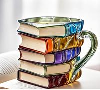 3D Stacked Books Coffee Mug - Colourful Novelty Book Lover's Gift for Teachers & Literary Friends, Creative Ceramic Reading Cup with Vibrant Hand-Painted Designs, Ideal Book-Themed Tea Cup (D)