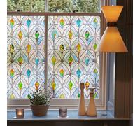 3D Stained Glass Window Film, Decorative Window Privacy Film for Bathroom,Front Door,Home, Sun Blocking Heat Control,Static Cling, Malachite 23.6inch x 35.4inch