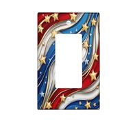 3D Star 4th of July Decorative Switch Cover 1 Gang Single Rocker, America Independence Day Switchcover Wall Plate, Abstract Electrical Faceplate for Bedroom Living Room Decor