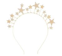 3D Star Crystal Pearl Headband Alloy Five Pointed Hair Accessory For Birthday Party (Gold, One Size)