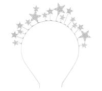 3D Star Crystal Pearl Headband Alloy Five Pointed Hair Accessory For Birthday Party (Silver, One Size)
