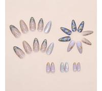 3D Stars Moon Gradient French Waves Mirror Effect Cat Eye Nail 24 Pieces Removable European Style