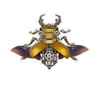 3D Steampunk Metal Giraffe Stag Beetle Model Kit 400PCS, DIY Mechanical Insect Assembly Puzzle with LED Light, Silver Horn King Collectible Desktop Display Decor