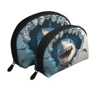 3D Stereo Visual Effect Big Shark Printed Makeup Bags 2-Piece Portable Shell Travel Toiletry Bag