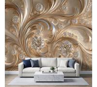 3D Stereoscopic Wall Mural 500x280cm, Diamonds Champagne Gold Baroque Ornaments Poster Mural, HD 3D Print Non-Woven Photo Wallpaper, Modern Living Room Bedroom TV Backdrop Wall Decoration