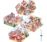 3D Sticker Scene 4PCS Amusement Park Kawaii Stickers Therapy PET 3D Sticker House Isometric Sticker Funny 3D Miniature Scene
