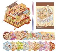 3D Sticker Scene Book, Sticker Book, 3D Stickers Collection Set with Tools, Creative for Scrapbooking and Journaling, Holiday Gifts for Relieving Stress, Passing the Time