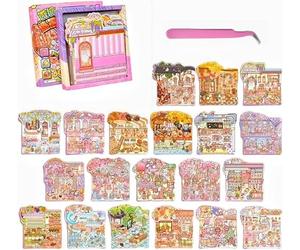 3D Sticker Scene Collection Book for Adults Kids Girls,20 Sets DIY Sticker Therapy for Adults,Make Your Own Isometric House Stickers Relief Stress Pass The Time Birthday Gift Play Park Hamburg
