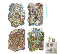 3D Sticker Scene - Set of 4 Cute House DIY Miniature Decals - 3D Miniature Scene Stickers,for Stress Relief Pass The Time, Travel Activity Holiday Christmas Fun Party Favors