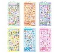 3D Stickers for Children, 6 Sheets, Cute Animals, Self-Adhesive Decals, 3D Stickers for Toddlers, for Notebook, Scrapbooking, Camera, Diaries, Laptops, Mobile Phone Cases, Water Bottles, Pencil Case