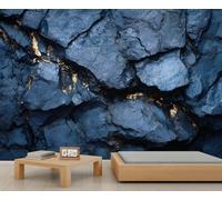 3D Stone Texture Wallpaper Navy Blue Rock Wall Mural Natural Rock Wallpaper for Living Room Light Luxury Abstract Marble Mural for Bedroom Sofa Wall 350 x 256 cm