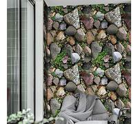 3D Stone Wallpaper, Green Grass Rock Pattern Wall Stickers Wall Murals, Self-Adhesive Wallpaper Wall Decals for TV Background Home Living Room Bedrooms Kitchen Cafe Decor Stone Wall Sticker